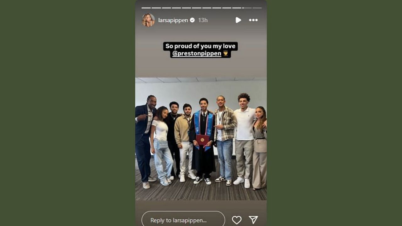 Larsa Pippen shares a picture from her son's graduation on her IG story. (Credits: @larsapippen/Instagram)
